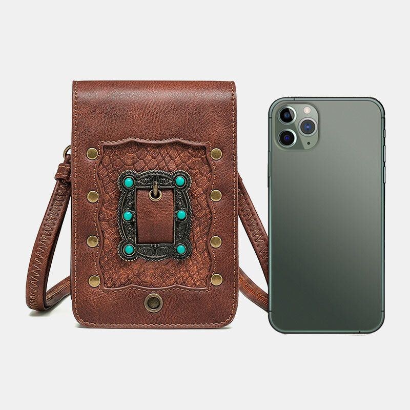 Dame Aftagelig Skulderrem Hardware Nitte Dekor Slangemønster Flap Magnetisk Lås Design Crossbody Taske Taljetaske