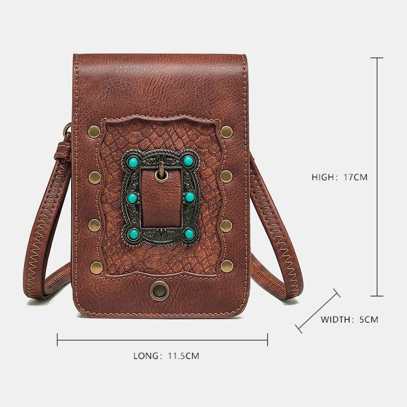 Dame Aftagelig Skulderrem Hardware Nitte Dekor Slangemønster Flap Magnetisk Lås Design Crossbody Taske Taljetaske