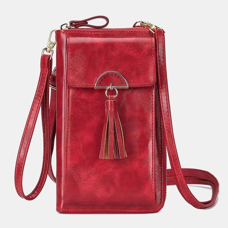 Dame Anti-tyveri Multifunktion Tassel Decor Crossbody Taske Multi-kort Slots Pung Clutch Taske Telefon Taske