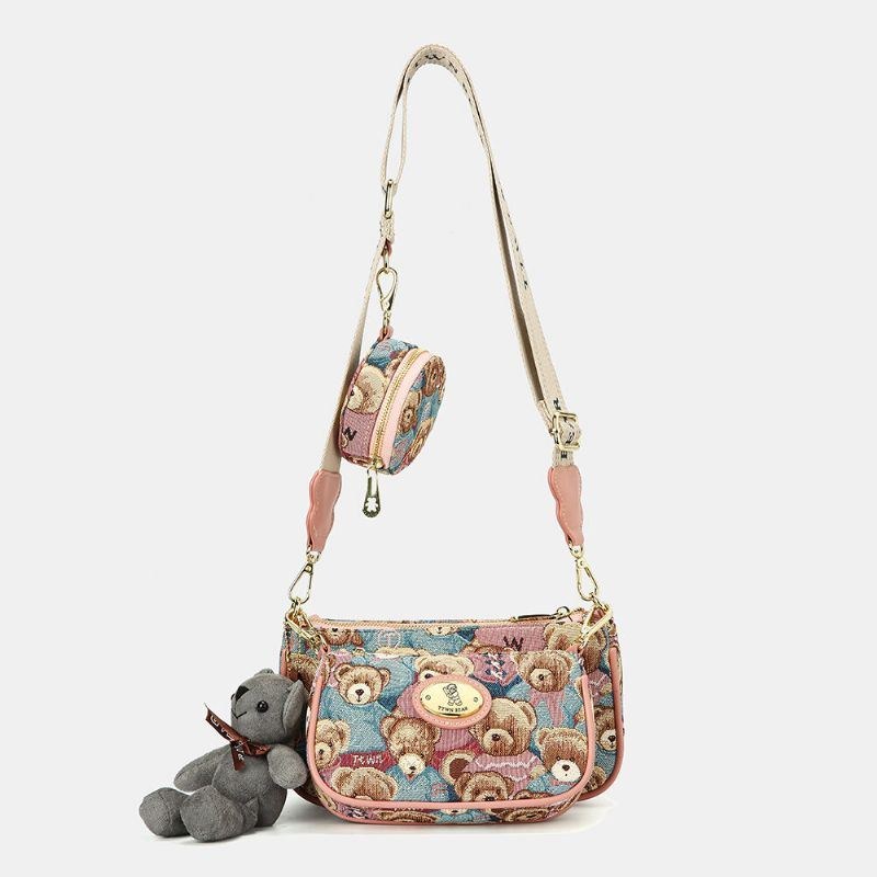 Dame Bear Mønster Casual 3 Stk Pung Crossbody Taske