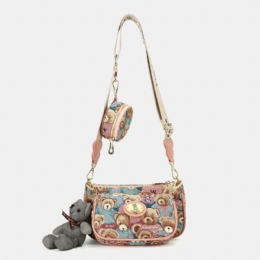 Dame Bear Mønster Casual 3 Stk Pung Crossbody Taske