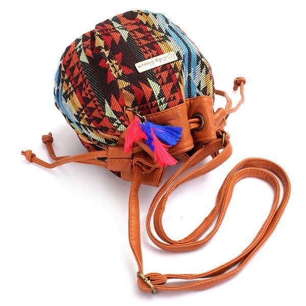 Dame Bohemia Canvas Bucket Tasker Snøre Crossbody Tasker Skuldertasker