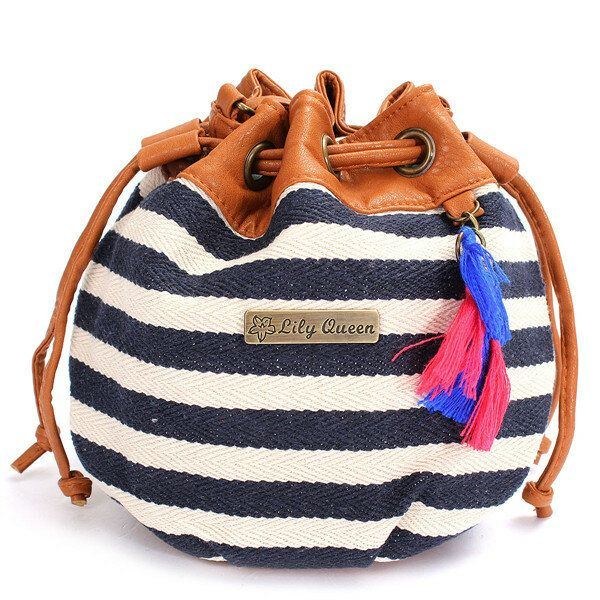 Dame Bohemia Canvas Bucket Tasker Snøre Crossbody Tasker Skuldertasker