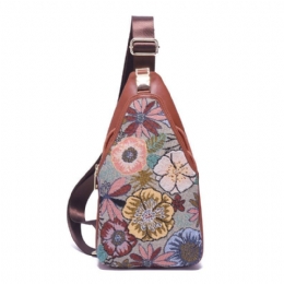 Dame Broderi Blomster Brysttaske Vintage National Crossbody Taske