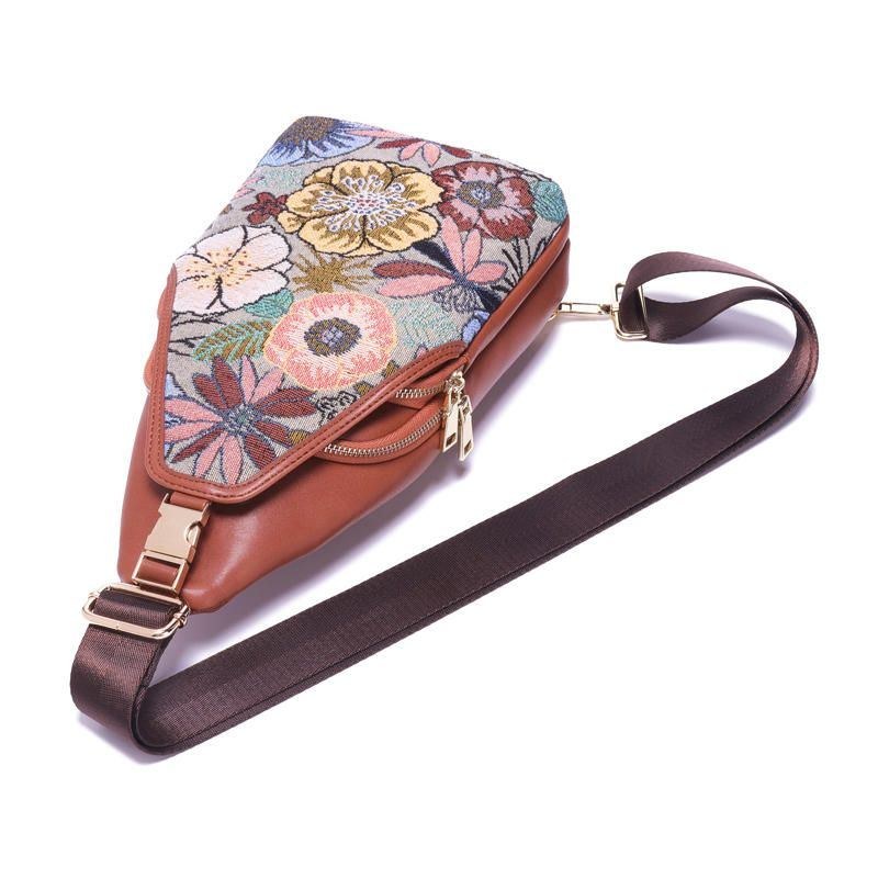 Dame Broderi Blomster Brysttaske Vintage National Crossbody Taske