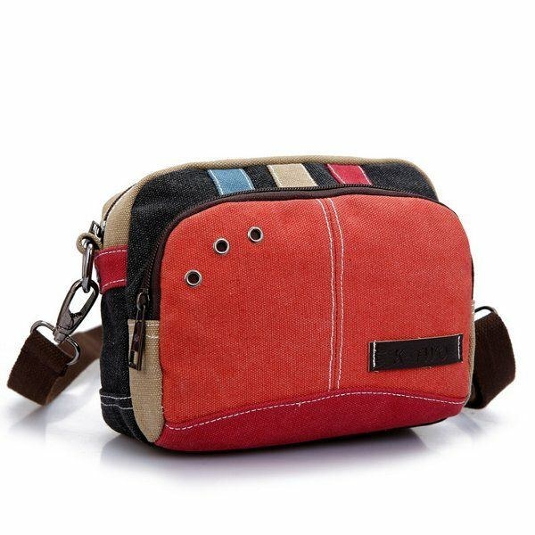 Dame Canvas Crossbody-tasker Kontrastfarve Casual Små Skuldertasker Messenger-tasker