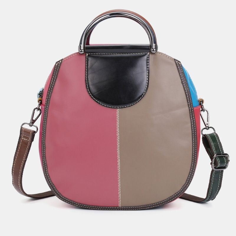 Dame Circle Ægte Lædertaske Patchwork Crossbody-taske Håndtaske Skuldertaske