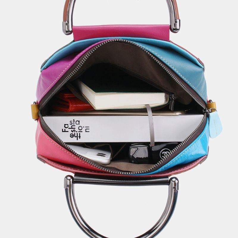 Dame Circle Ægte Lædertaske Patchwork Crossbody-taske Håndtaske Skuldertaske