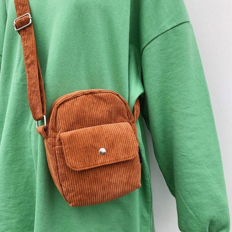 Dame Corduroy Retro Ensfarvet Lille 6 Tommer Telefontaske Crossbody-taske