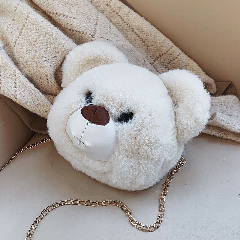 Dame Cute Plys Bear Chains Skuldertaske Crossbody Taske