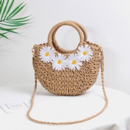 Dame Daisy Travel Summer Beach Straw Håndtaske Crossbody Bag Skuldertaske