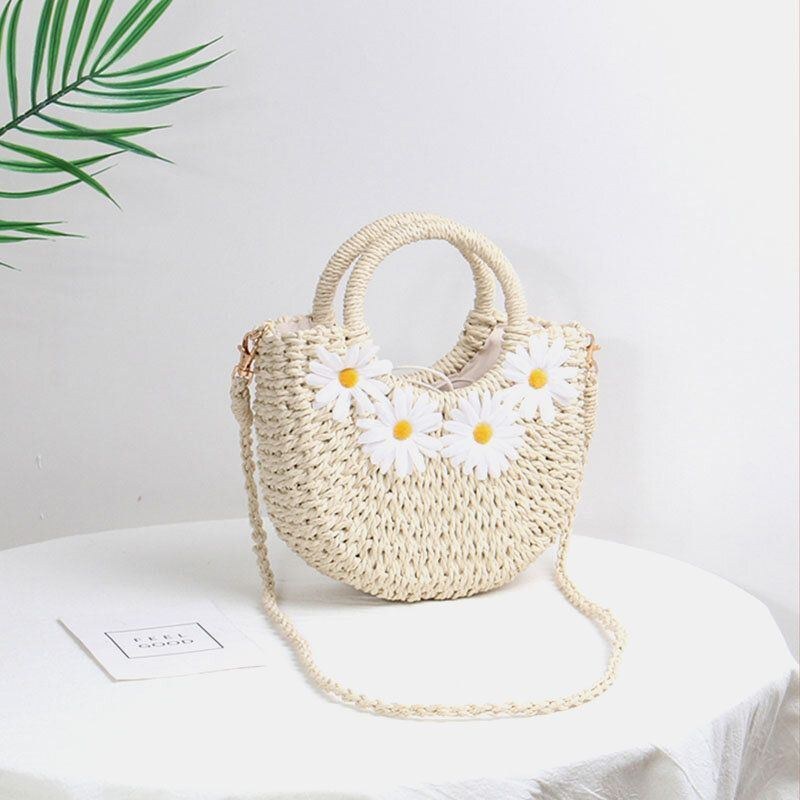 Dame Daisy Travel Summer Beach Straw Håndtaske Crossbody Bag Skuldertaske