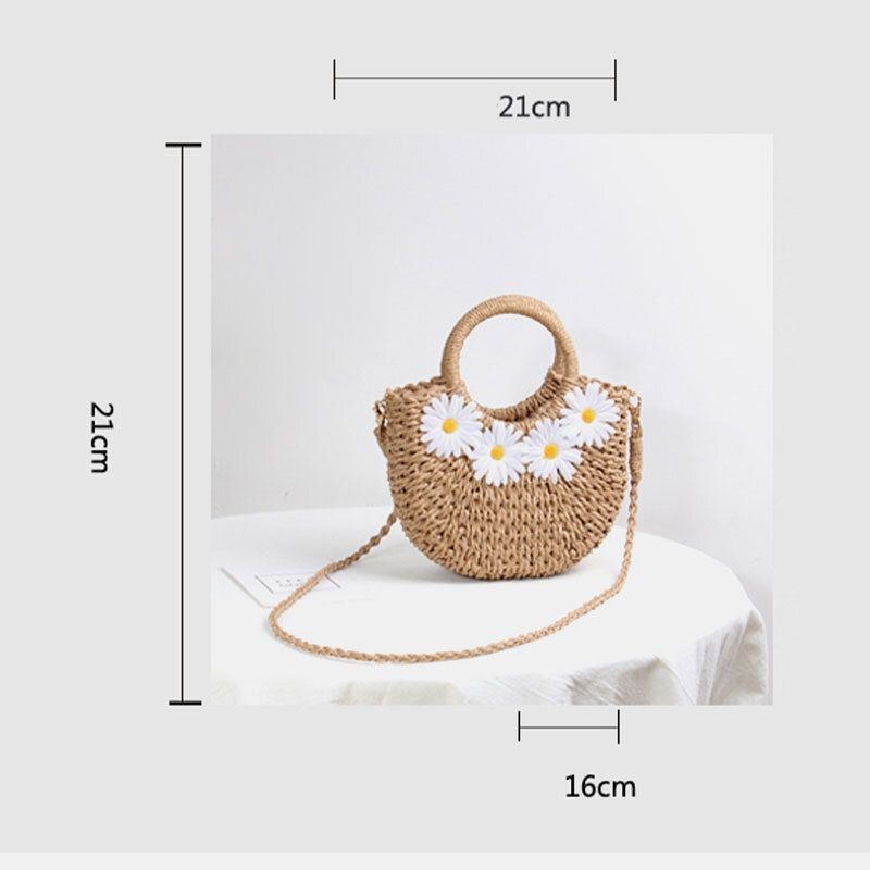 Dame Daisy Travel Summer Beach Straw Håndtaske Crossbody Bag Skuldertaske