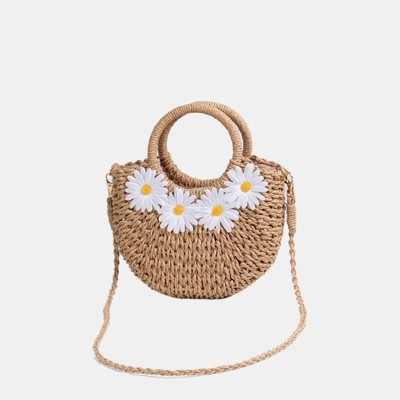 Dame Daisy Travel Summer Beach Straw Håndtaske Crossbody Bag Skuldertaske