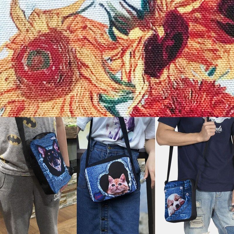 Dame Denim 3d Tredimensionel Dyr Kreativ Tegneserie Sødt Tryk Kat Casual Telefontaske Taljetaske Crossbody-taske