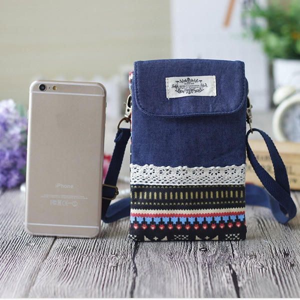 Dame Denim Tre Mellemlag Blomstertryk Mini Skuldertasker Blonde Crossbody Tasker 6.0 Tommer Telefontaske