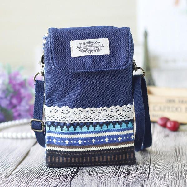 Dame Denim Tre Mellemlag Blomstertryk Mini Skuldertasker Blonde Crossbody Tasker 6.0 Tommer Telefontaske