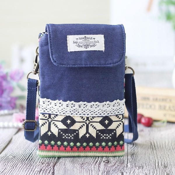 Dame Denim Tre Mellemlag Blomstertryk Mini Skuldertasker Blonde Crossbody Tasker 6.0 Tommer Telefontaske