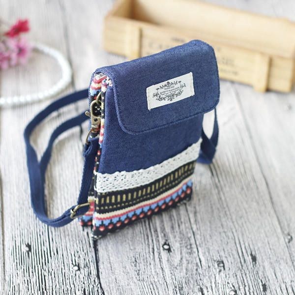 Dame Denim Tre Mellemlag Blomstertryk Mini Skuldertasker Blonde Crossbody Tasker 6.0 Tommer Telefontaske