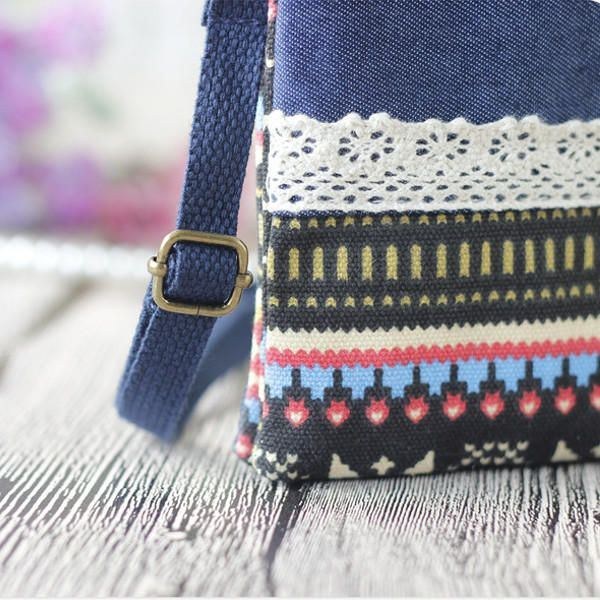 Dame Denim Tre Mellemlag Blomstertryk Mini Skuldertasker Blonde Crossbody Tasker 6.0 Tommer Telefontaske