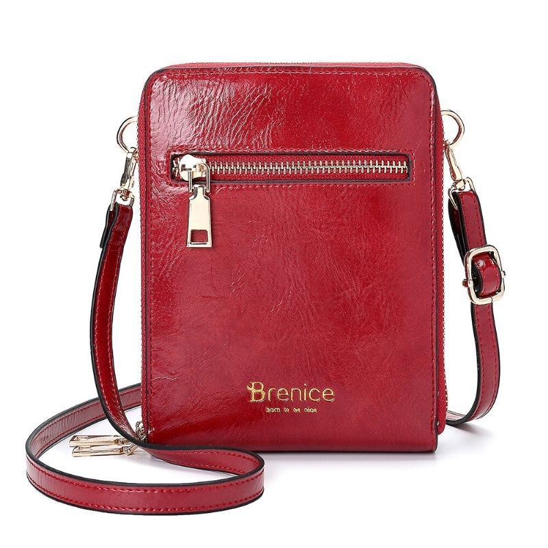 Dame Design Multifunktion Telefontaske Olievoks Læder Crossbody Taske