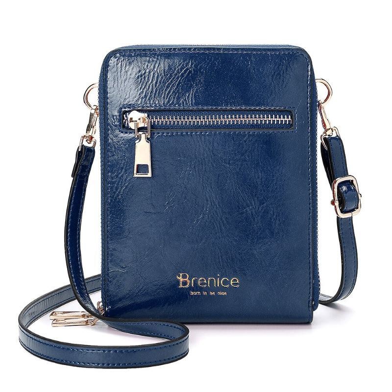 Dame Design Multifunktion Telefontaske Olievoks Læder Crossbody Taske