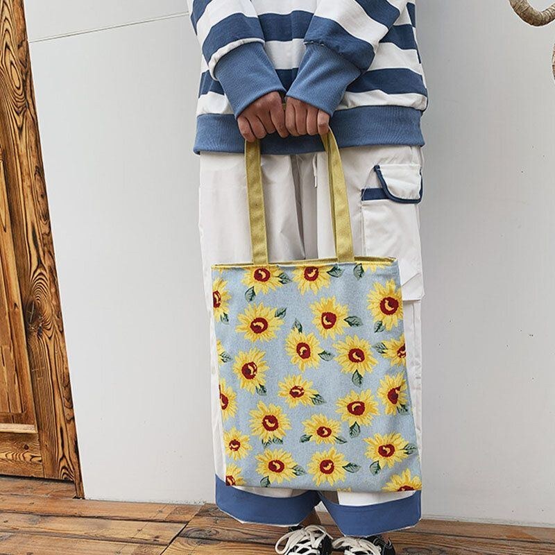 Dame Dotted Daisy Printet Tote Bag Håndtaske Skuldertaske