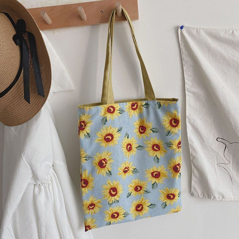 Dame Dotted Daisy Printet Tote Bag Håndtaske Skuldertaske