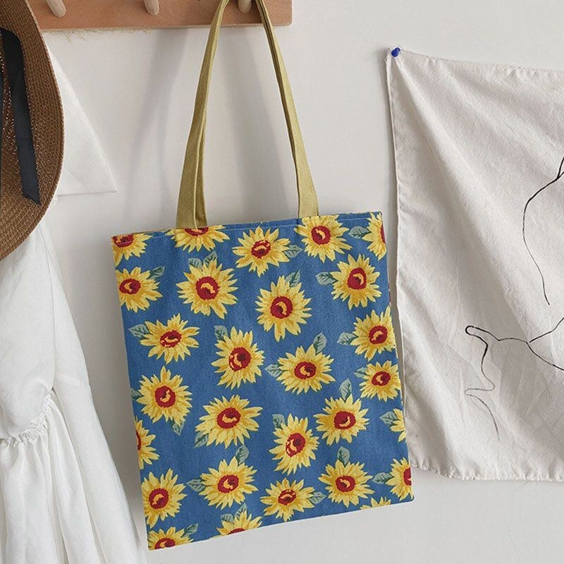 Dame Dotted Daisy Printet Tote Bag Håndtaske Skuldertaske