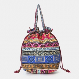 Dame Etnisk Canvas String Bucket Bag Crossbody Taske