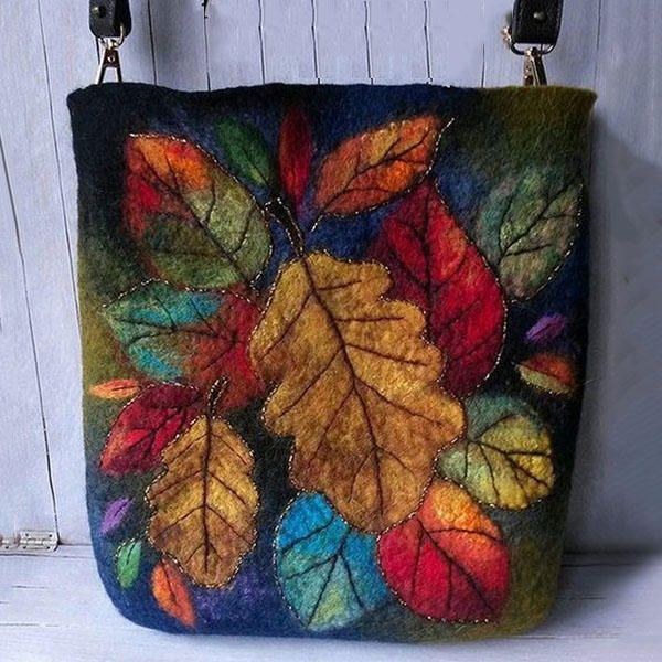 Dame Farverige Leaf Diy Lam Hårtaske Crossbody Bag Skuldertaske