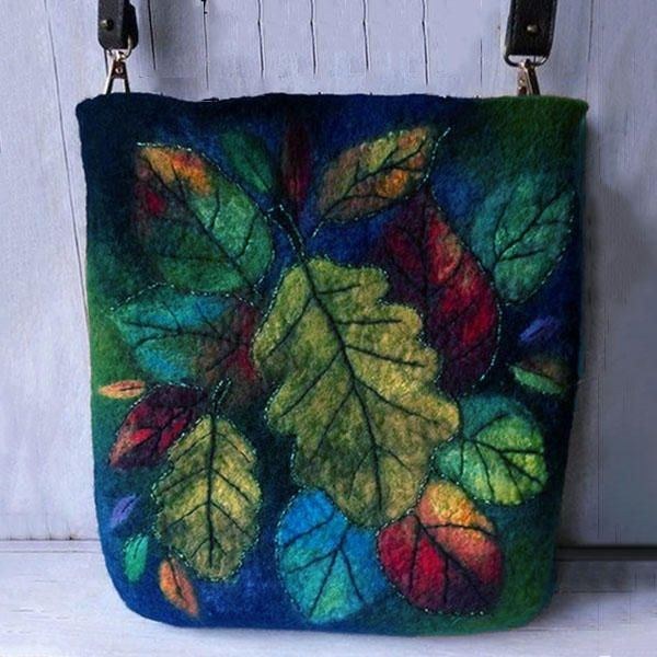 Dame Farverige Leaf Diy Lam Hårtaske Crossbody Bag Skuldertaske