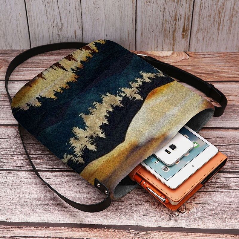 Dame Filt Bjerg Trætop Print Mønster Casual Udendørs Skuldertaske Crossbody Taske