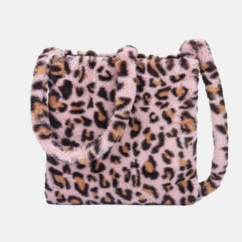 Dame Filt Blødt Leopardmønster Sød Afslappet Personlighed Skuldertaske Crossbody Taske