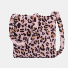 Dame Filt Blødt Leopardmønster Sød Afslappet Personlighed Skuldertaske Crossbody Taske