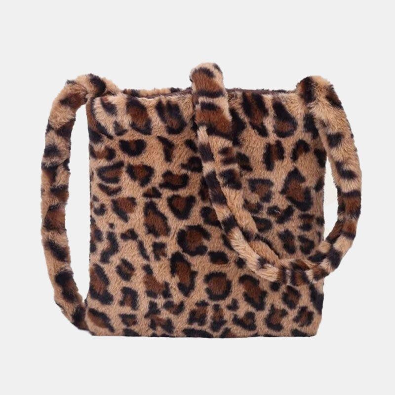 Dame Filt Blødt Leopardmønster Sød Afslappet Personlighed Skuldertaske Crossbody Taske