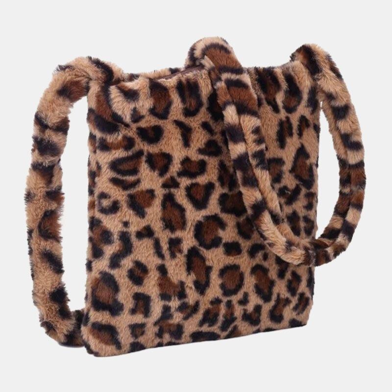 Dame Filt Blødt Leopardmønster Sød Afslappet Personlighed Skuldertaske Crossbody Taske