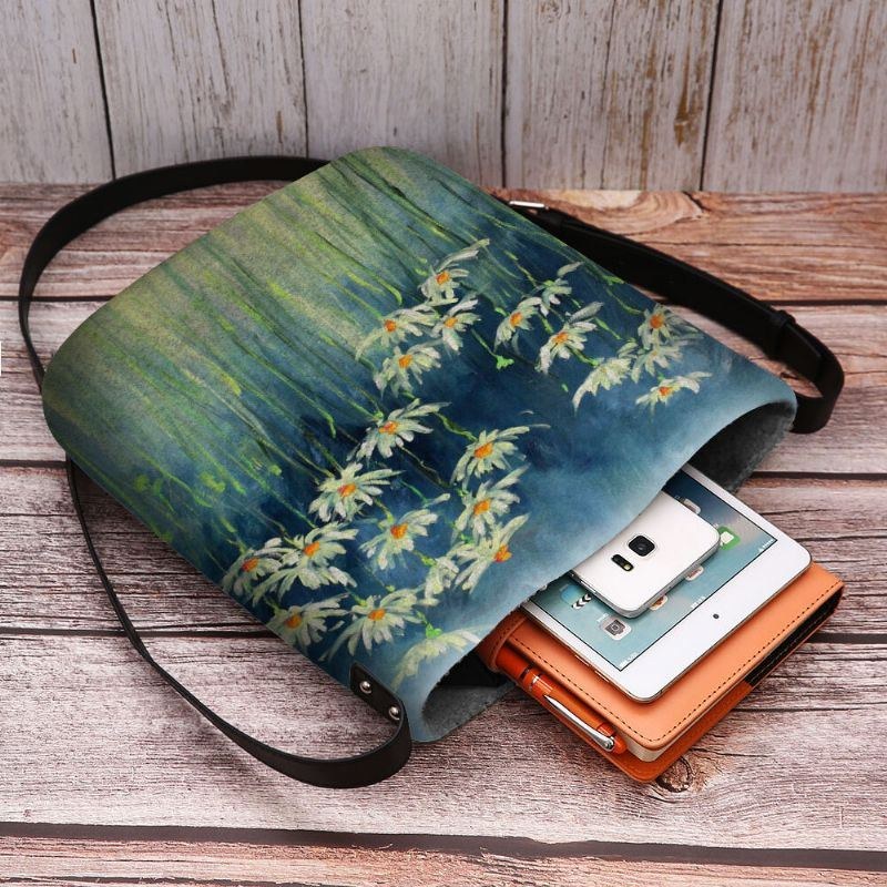 Dame Filt Blomster Mønster Prints Crossbody Bag Skuldertaske