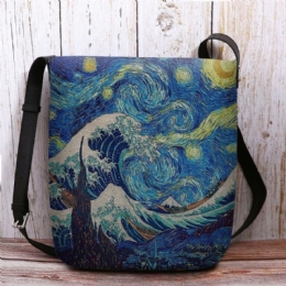 Dame Filt Havbølge Stjernehimmel Mønster Oliemaleri Style Prints Crossbody Taske Skuldertaske