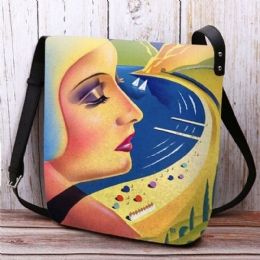 Dame Filt Kunst Maleri Tegneserie Figur Print Personlighed Crossbody Taske Skuldertaske