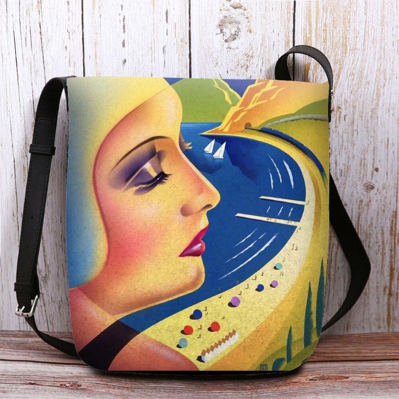 Dame Filt Kunst Maleri Tegneserie Figur Print Personlighed Crossbody Taske Skuldertaske