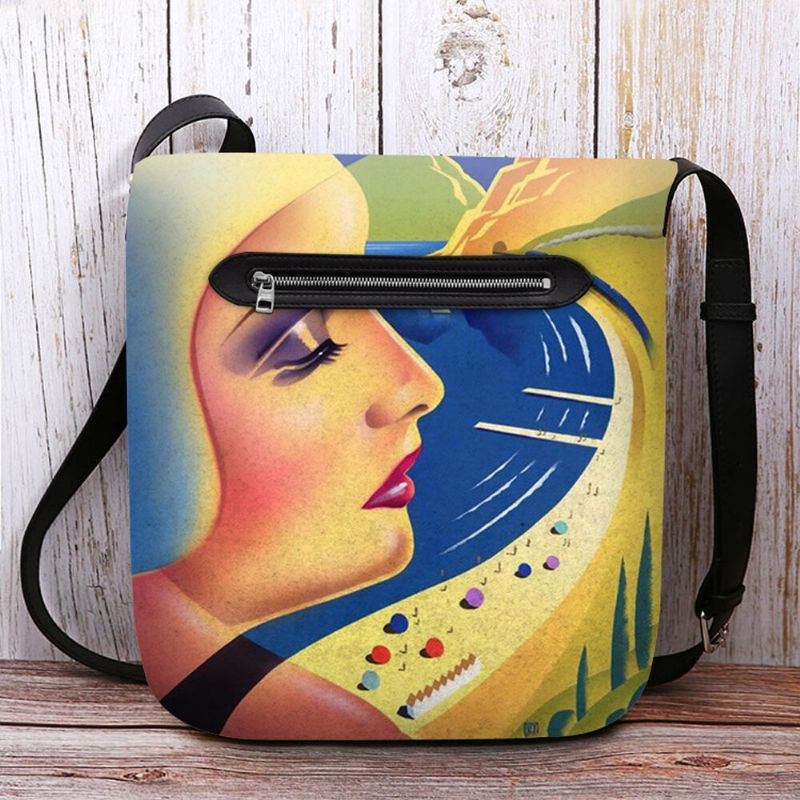 Dame Filt Kunst Maleri Tegneserie Figur Print Personlighed Crossbody Taske Skuldertaske