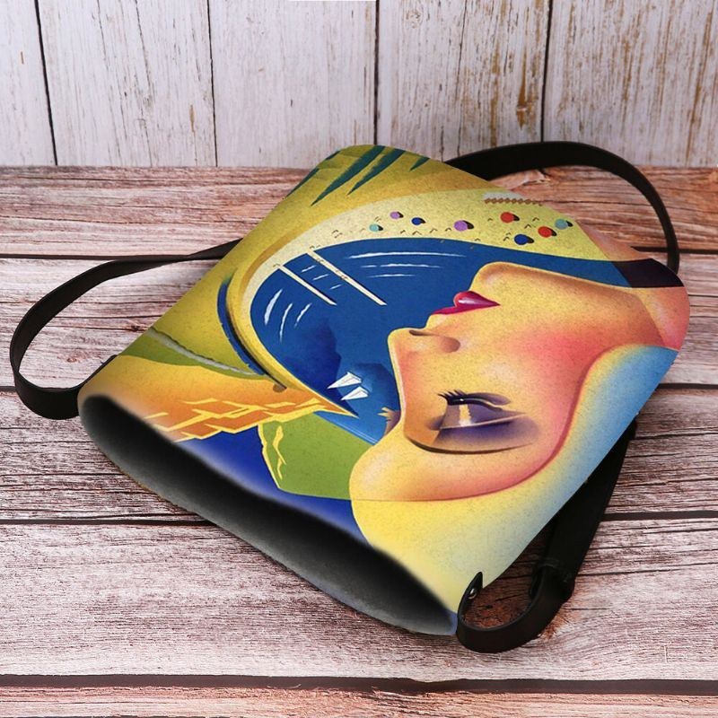 Dame Filt Kunst Maleri Tegneserie Figur Print Personlighed Crossbody Taske Skuldertaske