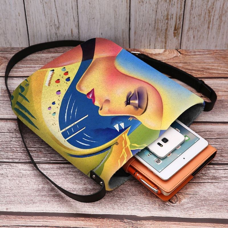 Dame Filt Kunst Maleri Tegneserie Figur Print Personlighed Crossbody Taske Skuldertaske