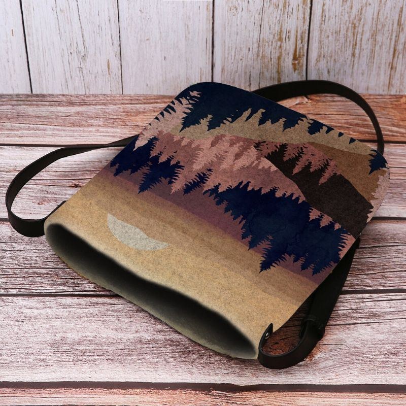 Dame Filt Dame Mountain Treetop Print Mønster Multi-carry Personality Skuldertaske Crossbody Taske