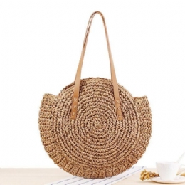 Dame Fritid Rund Straw Bag Vævet Beach Bag Skuldertaske