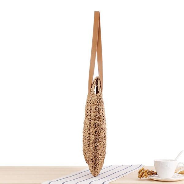 Dame Fritid Rund Straw Bag Vævet Beach Bag Skuldertaske