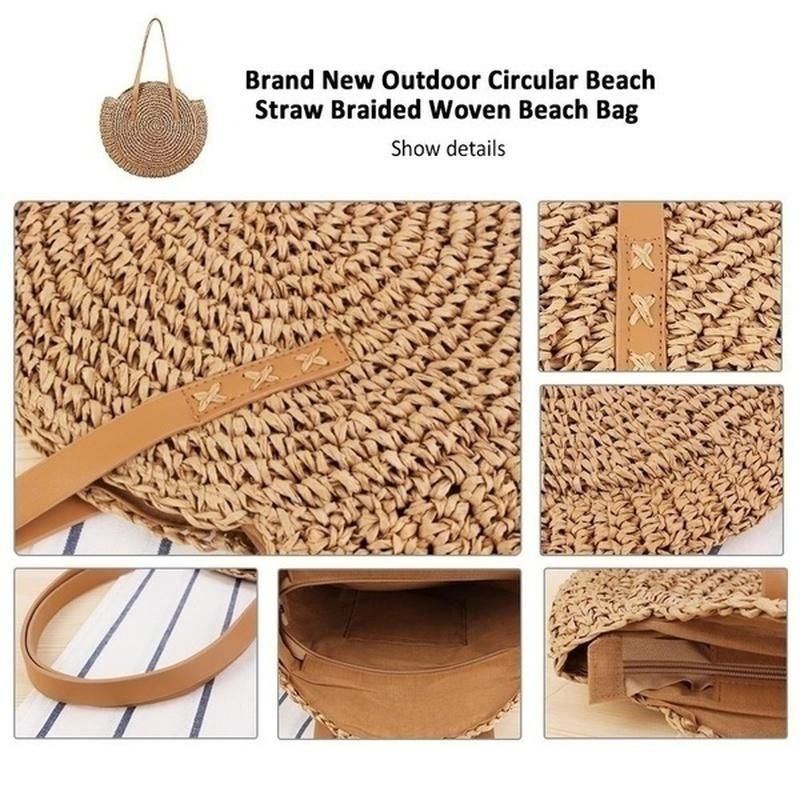 Dame Fritid Rund Straw Bag Vævet Beach Bag Skuldertaske