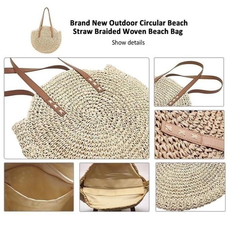 Dame Fritid Rund Straw Bag Vævet Beach Bag Skuldertaske