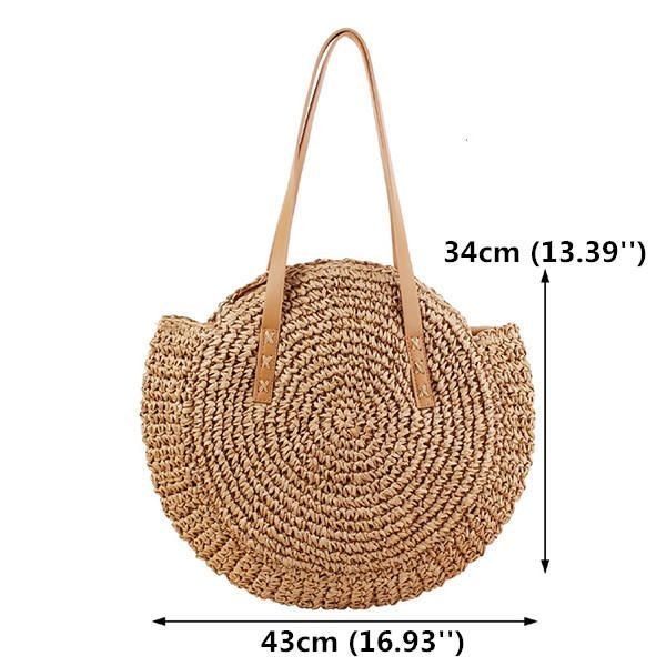 Dame Fritid Rund Straw Bag Vævet Beach Bag Skuldertaske